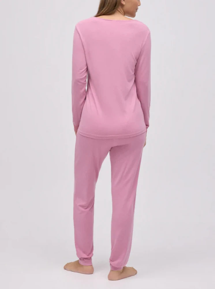 Pijama largo extra suave de modal pantalón jogger rosa
