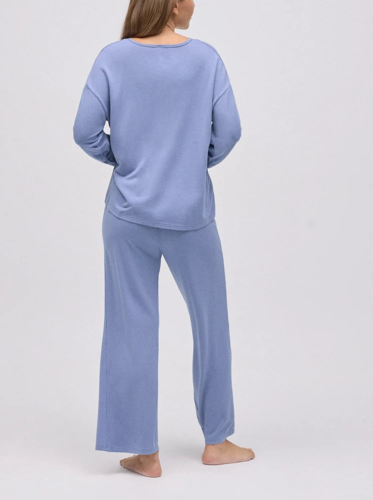 Pijama largo extra suave de modal pantalón ancho azul