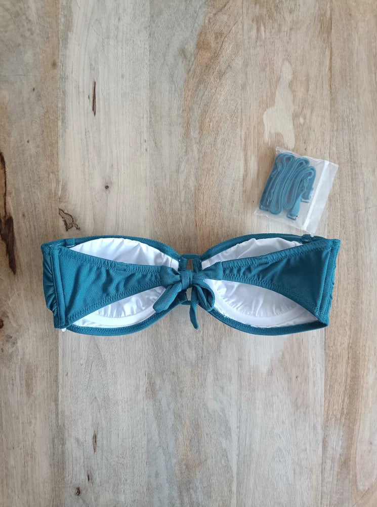 Micropiqué Deep Esmerald - Top de bikini bandeau copa C para mujer