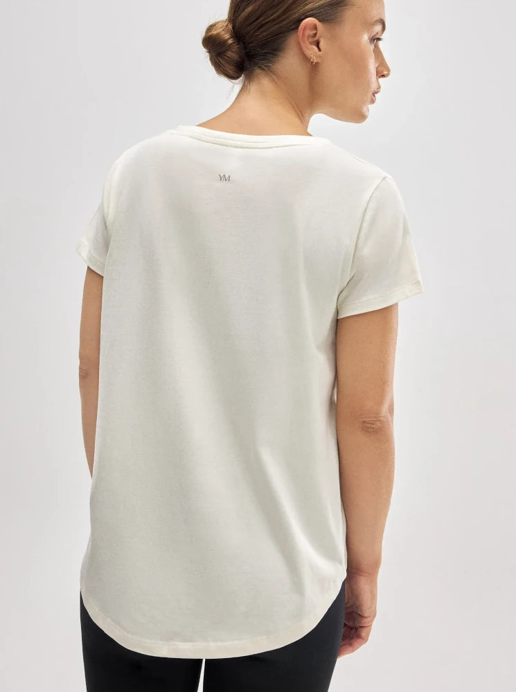 Camiseta algodón básica estilo deportivo marfil