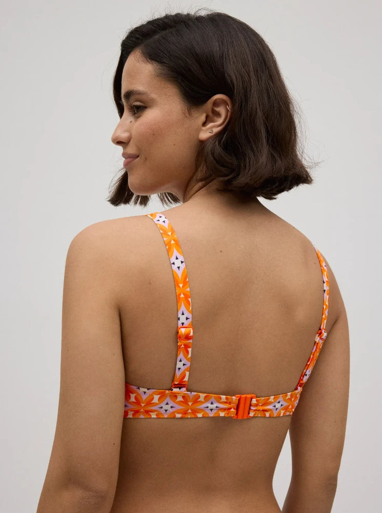 Geométrico Maupiti- Top de bikini triángulo con aro sin relleno para mujer