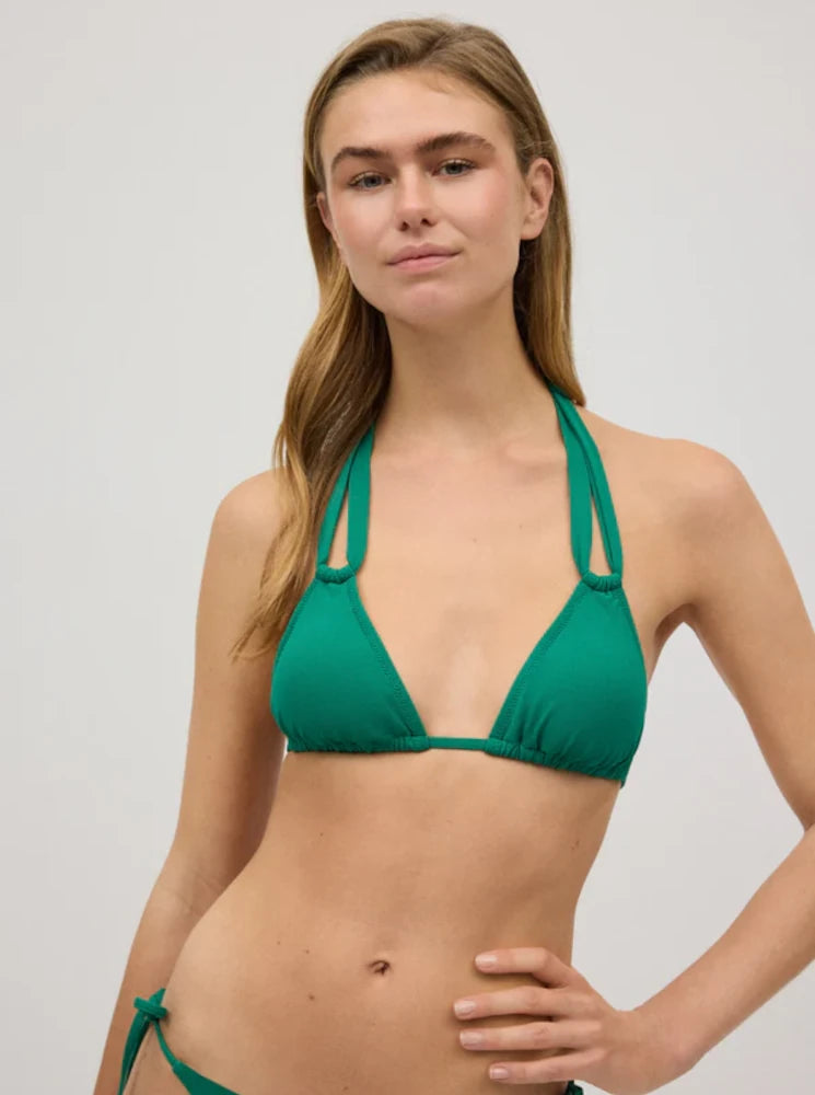 Micropiqué verde - Top de bikini triángulo para mujer