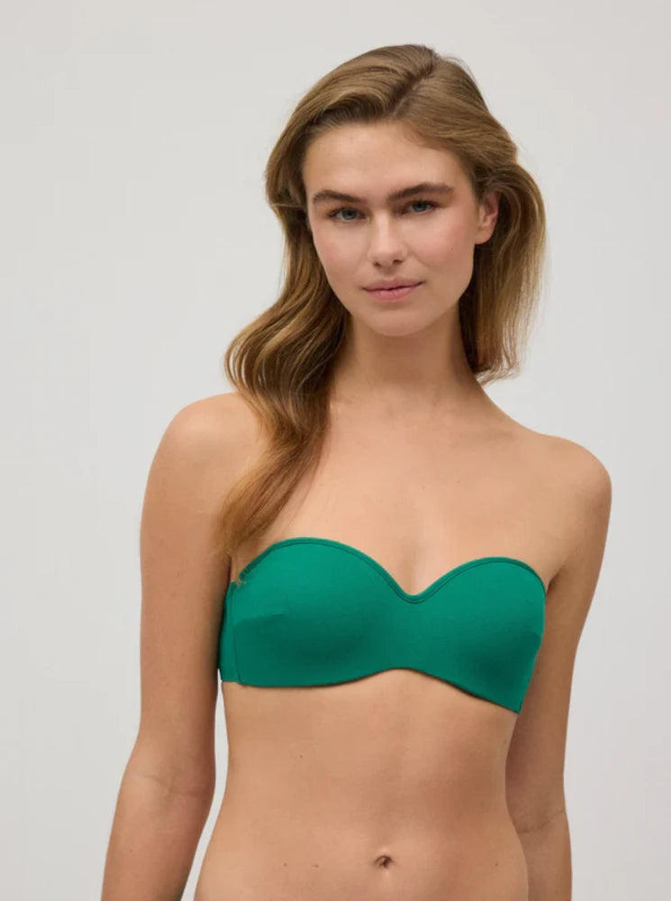 Micropiqué verde - Top de bikini bandeau para mujer