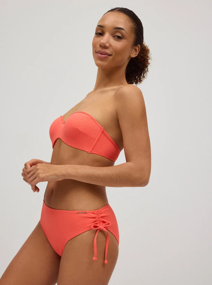 Micropiqué coral - Braga alta de bikini reductora para mujer