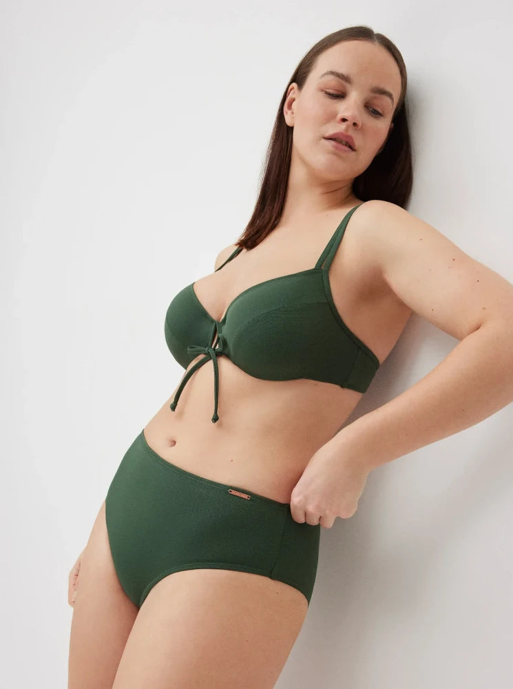 Micropiqué verde oscuro - Braga bikini reductora alta para mujer