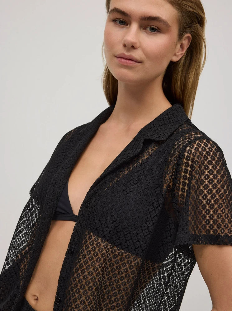 Camisa manga corta calada negro Ysabel Mora