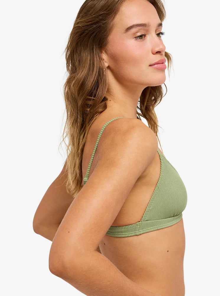 Roxy Love Fixed Tri Rib Oil Green Verde - Top de bikini fijo para mujer