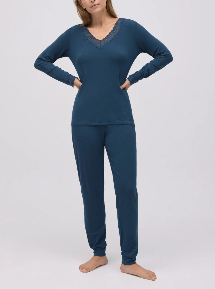Pijama largo extra suave de modal pantalón jogger marino