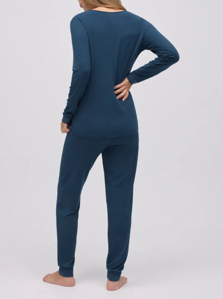 Pijama largo extra suave de modal pantalón jogger marino