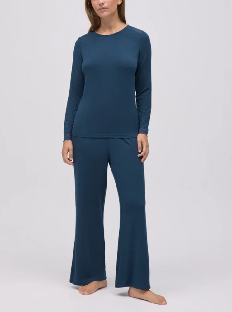 Pijama largo extra suave de modal pantalón ancho marino