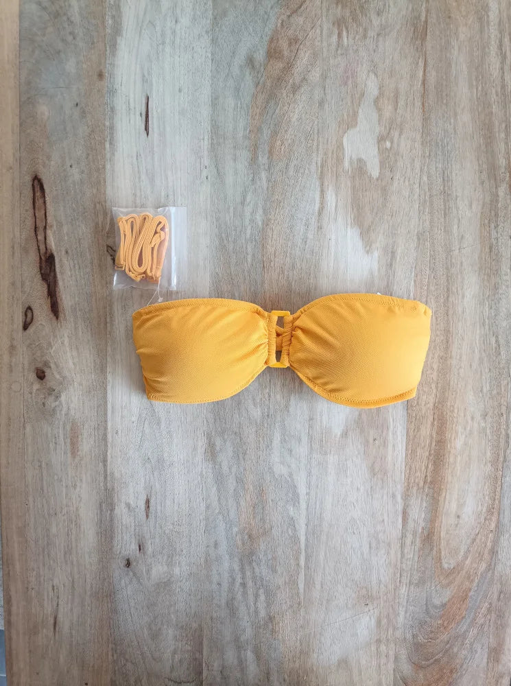 Micropiqué Golden Yellow - Top de bikini bandeau copa C para mujer