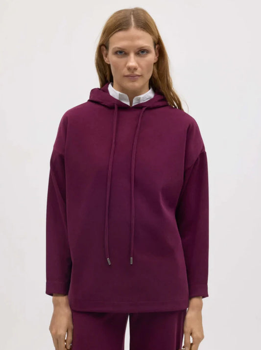 Sudadera cálida capucha ajustable con textura burdeos
