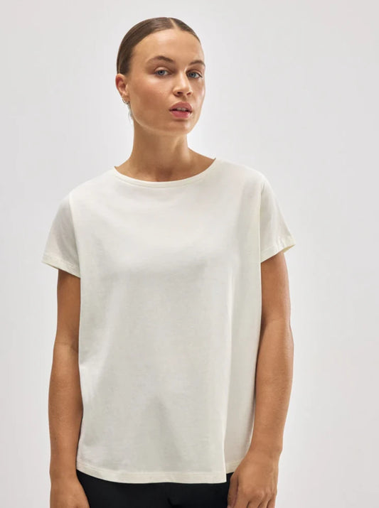 Camiseta algodón básica estilo deportivo marfil