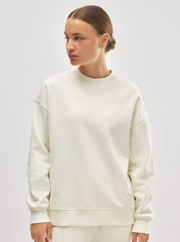 Sudadera cuello redondo con interior afelpado marfil