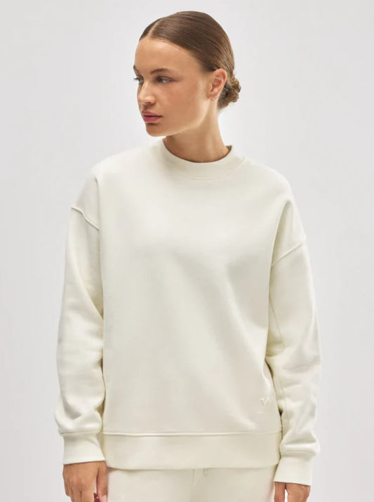 Sudadera cuello redondo con interior afelpado marfil