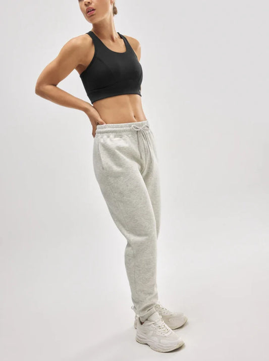 Pantalón jogger deportivo afelpado con cintura ajustable gris
