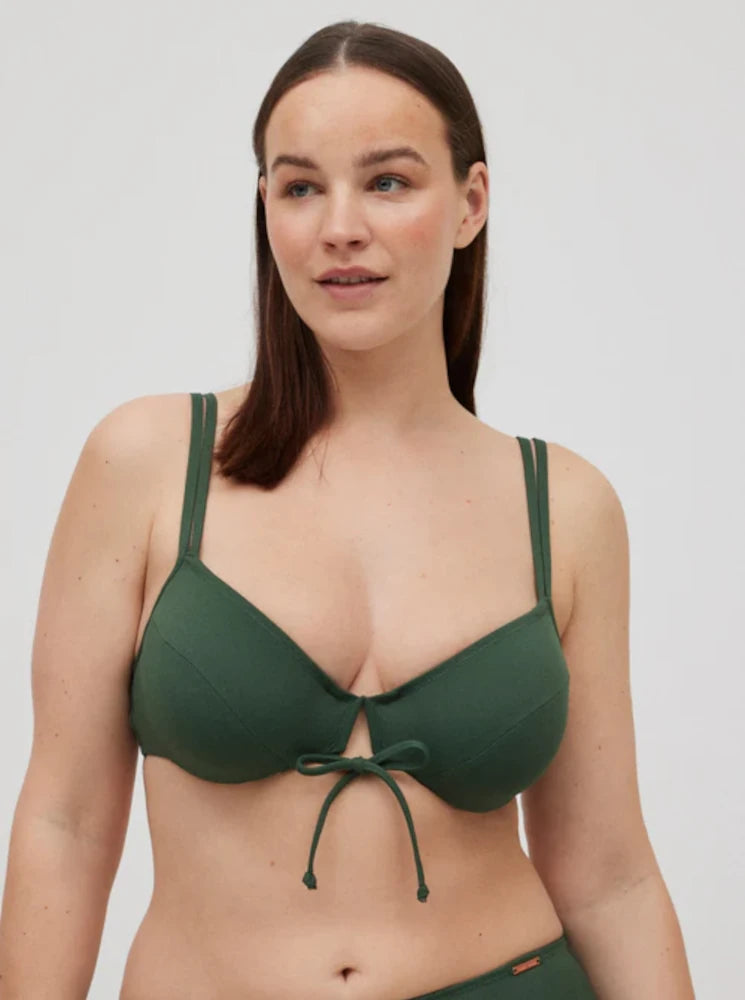 Micropiqué verde oscuro - Top de bikini reductor copa D para mujer Ysabel Mora