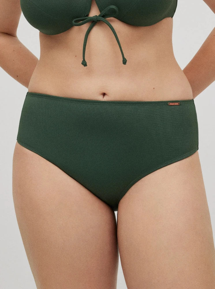 Micropiqué verde oscuro - Braga bikini reductora alta para mujer