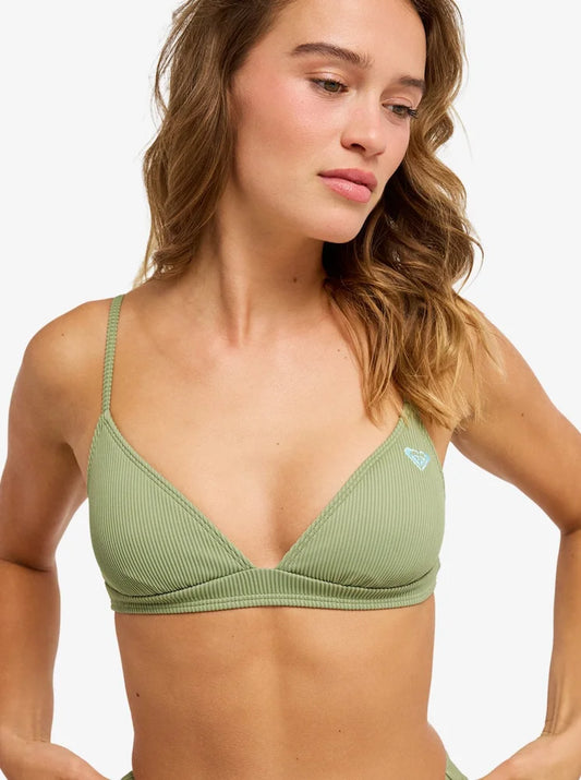 Roxy Love Fixed Tri Rib Oil Green Verde - Top de bikini fijo para mujer