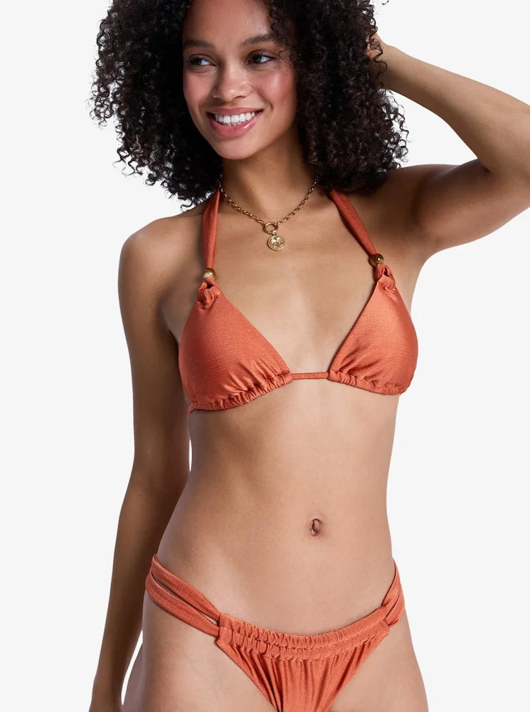 Beachside Bohemian Tiki Tri Lazos Naranja Ginger - Top de bikini para mujer