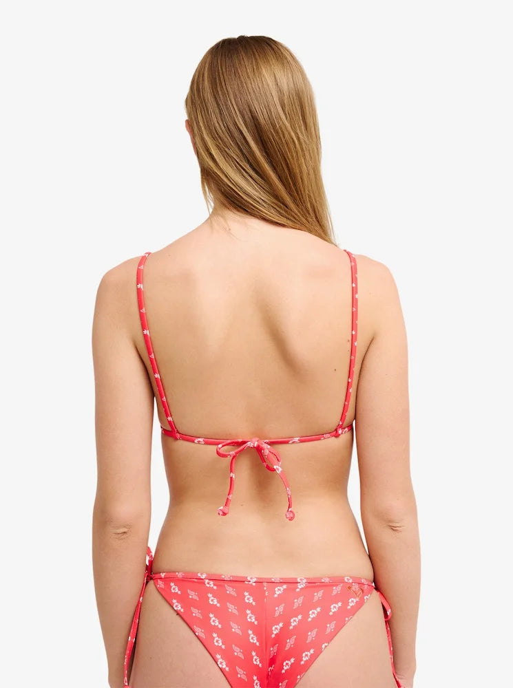 Beach Bandana Tiki Tri Lazos Rojo Hibiscus - Top de bikini triangulo para mujer