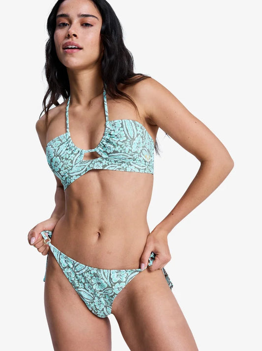 Wildside Paisley Lazos Oil Green Verde - Braguita de bikini tanga para mujer